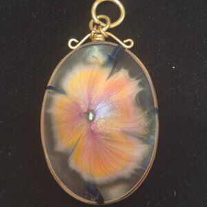 Antique Pressed Flower Pendant with Pure Gold Findings